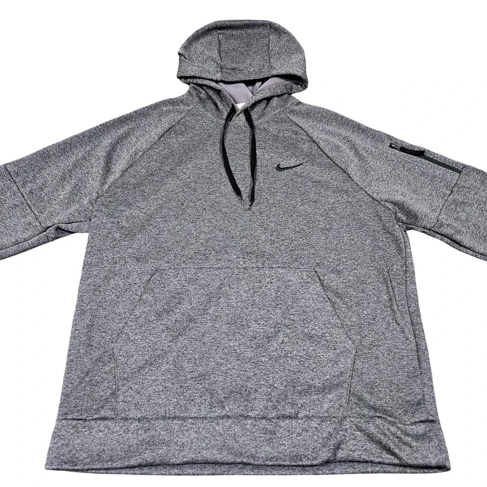 Nike Therma Fit Hoodie Large Gray Performance Fleece Pullover Zip Sleeve Pocket‎